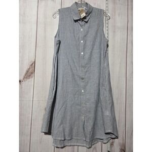 Go Fish Shirt‎ Dress Womens Medium Navy White Striped Button Front Sleeveless